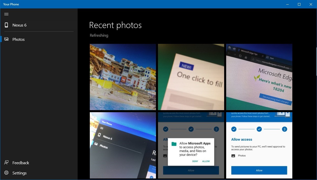 Your Phone app on Windows 10 Redstone 5