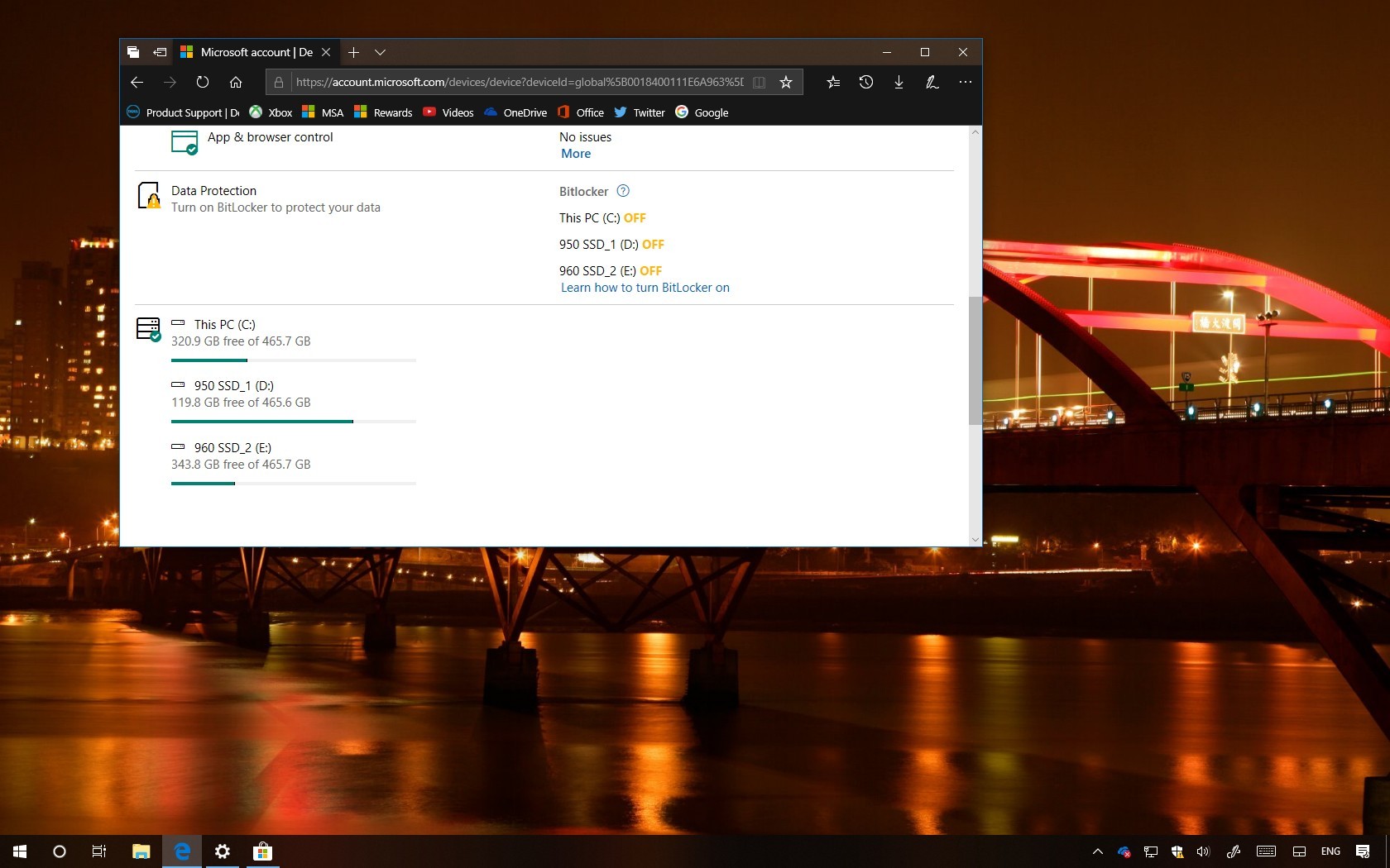 Windows 10 hard drive usage using a Microsoft account
