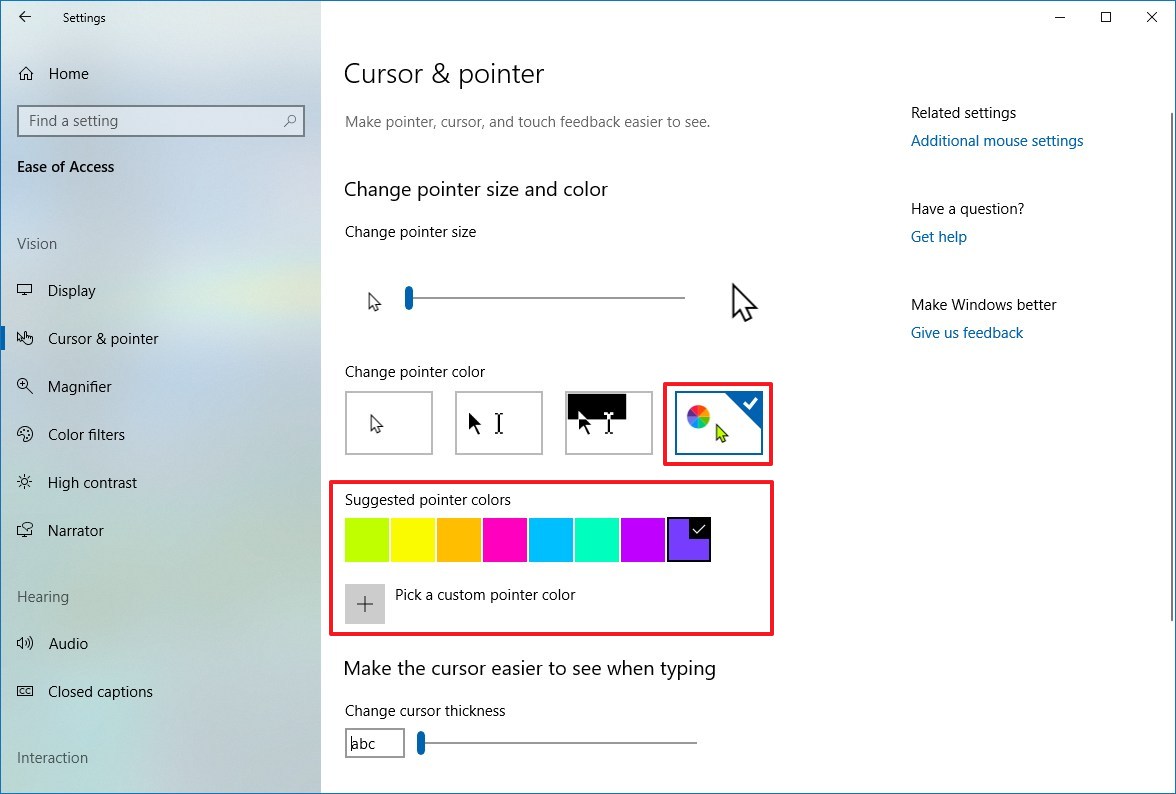 how to change cursor color on windows 10