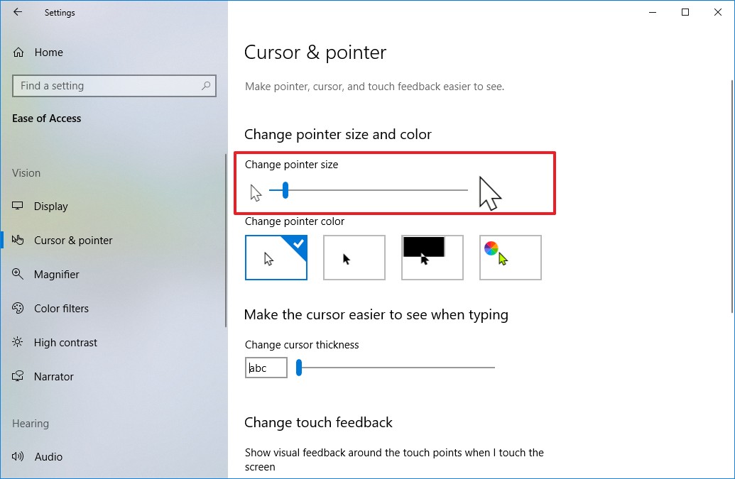 windows 10 change mouse pointer size