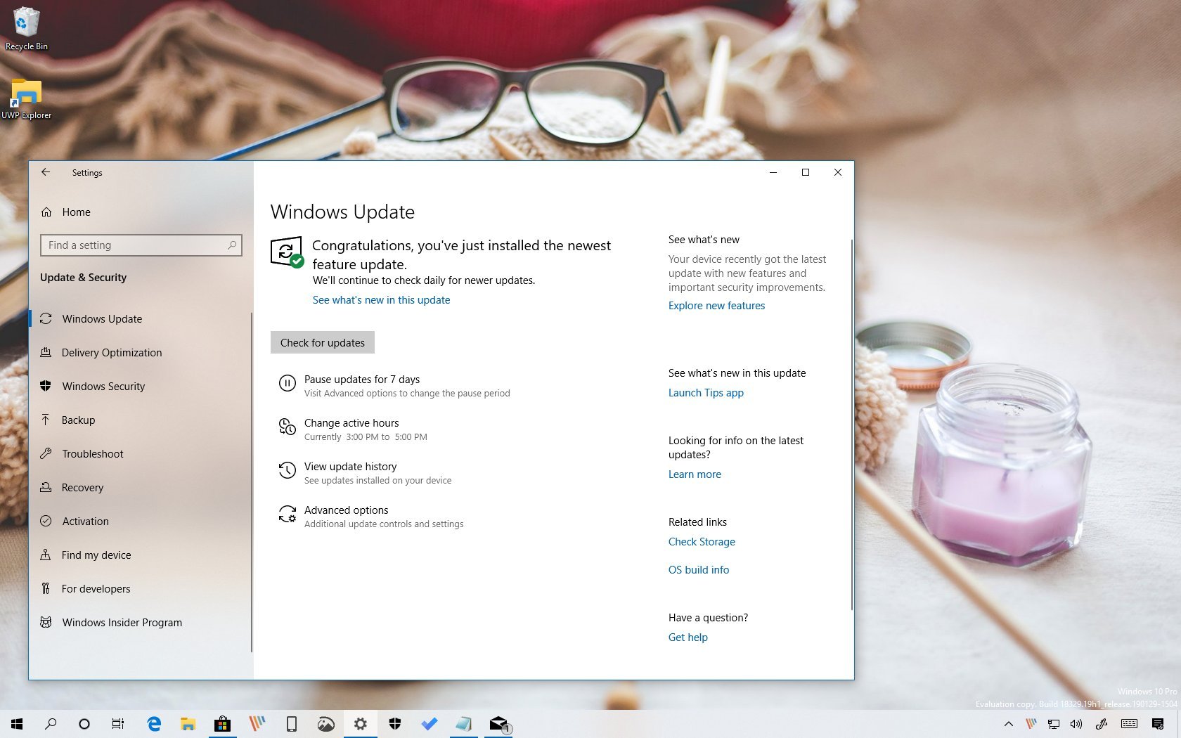 Active Hours automatic configuration on Windows 10 version 1903
