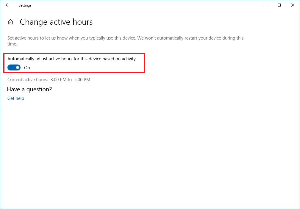Automatic active hours settings on Windows 10 version 1903