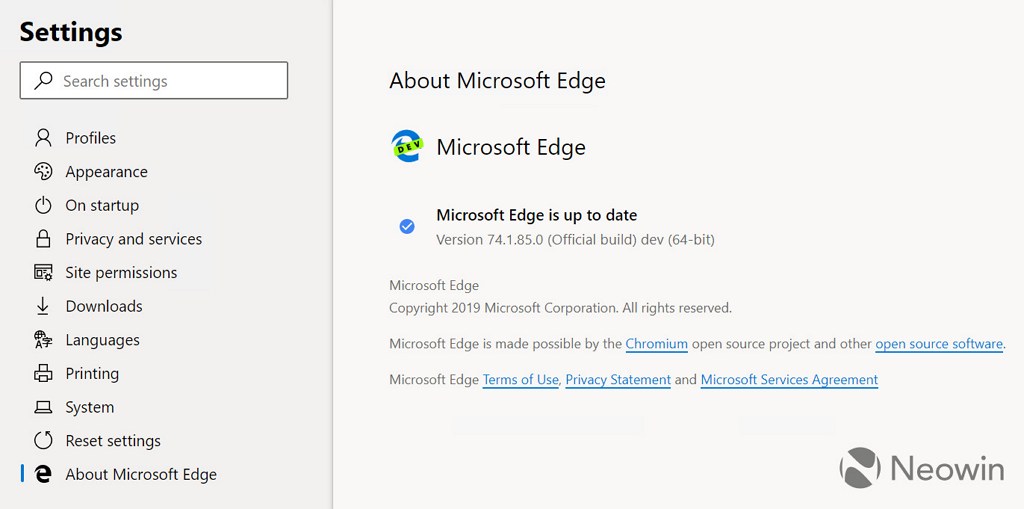 Microsoft Edge (Chromium) about