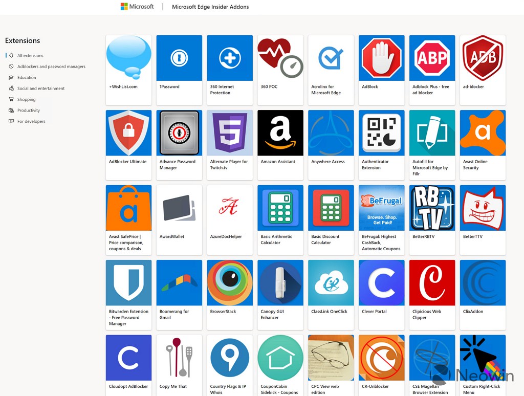Microsoft Edge Store extensions