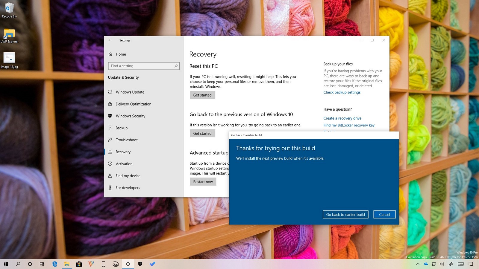 Uninstall Windows 10 April 2019 Update, version 1903