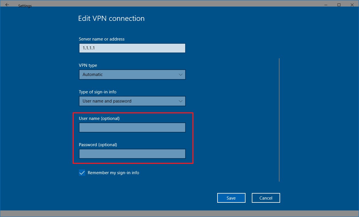 vpn connection username and password