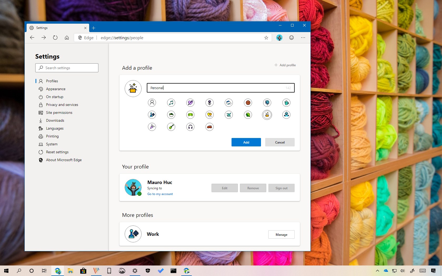 Microsoft Edge Chromium add new profile
