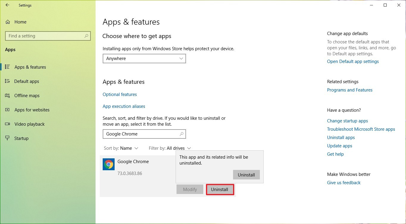 how to uninstall google chrome from windows 10