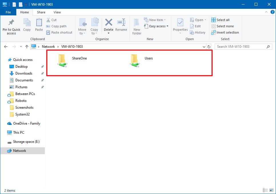 create a shared folder windows 10