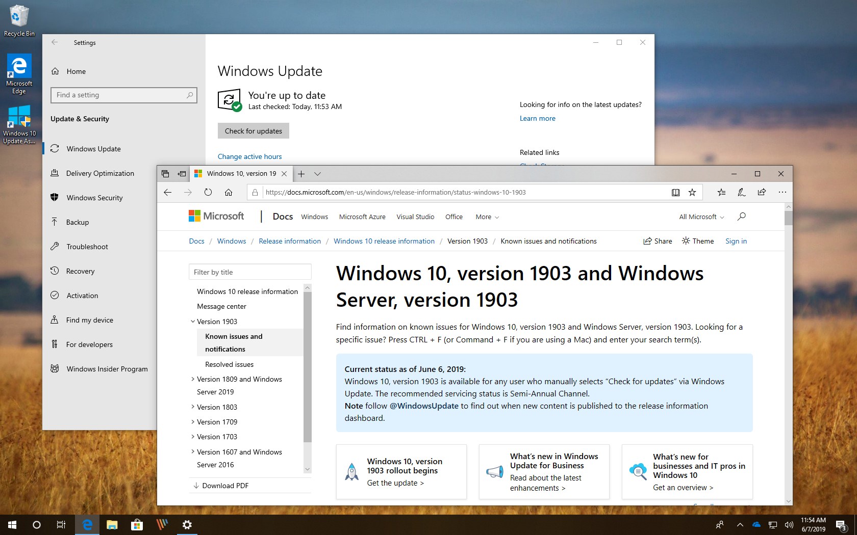 Версия виндовс 1903. Windows 10 1903. Центр обновления Windows Server 2019. Link Windows.