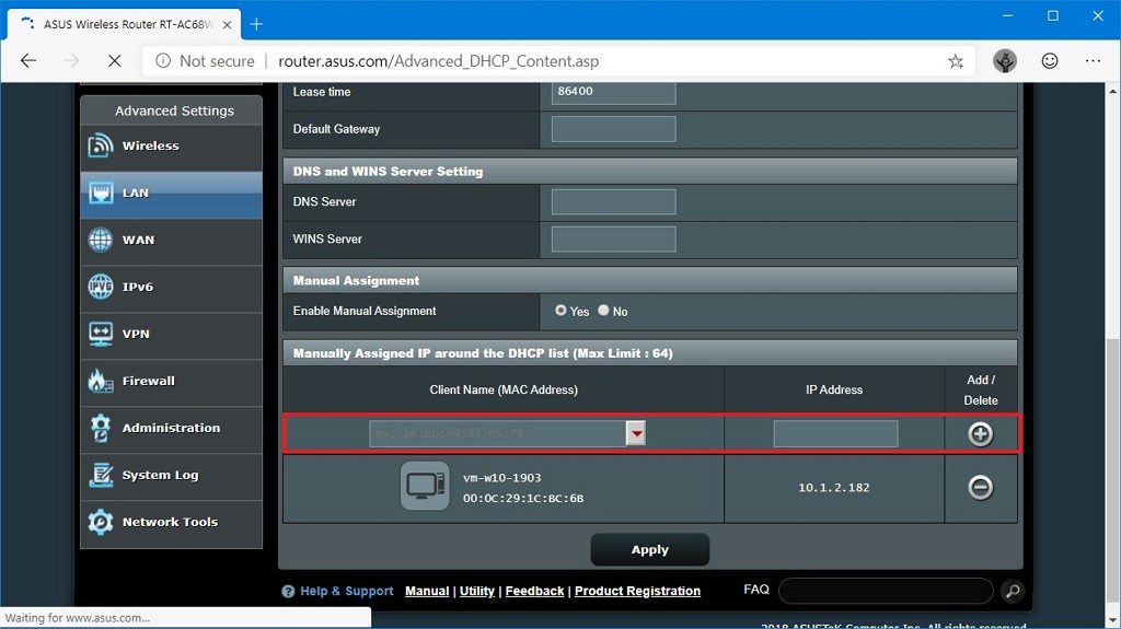 assign static ip in dhcp
