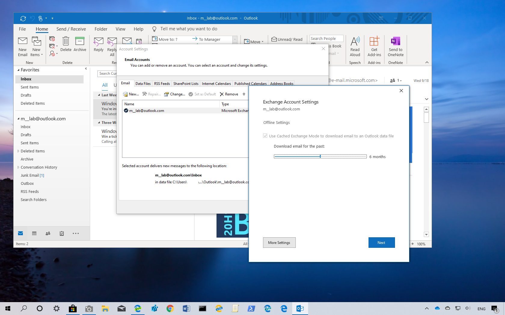 How to change amount of emails download in Outlook • Pureinfotech