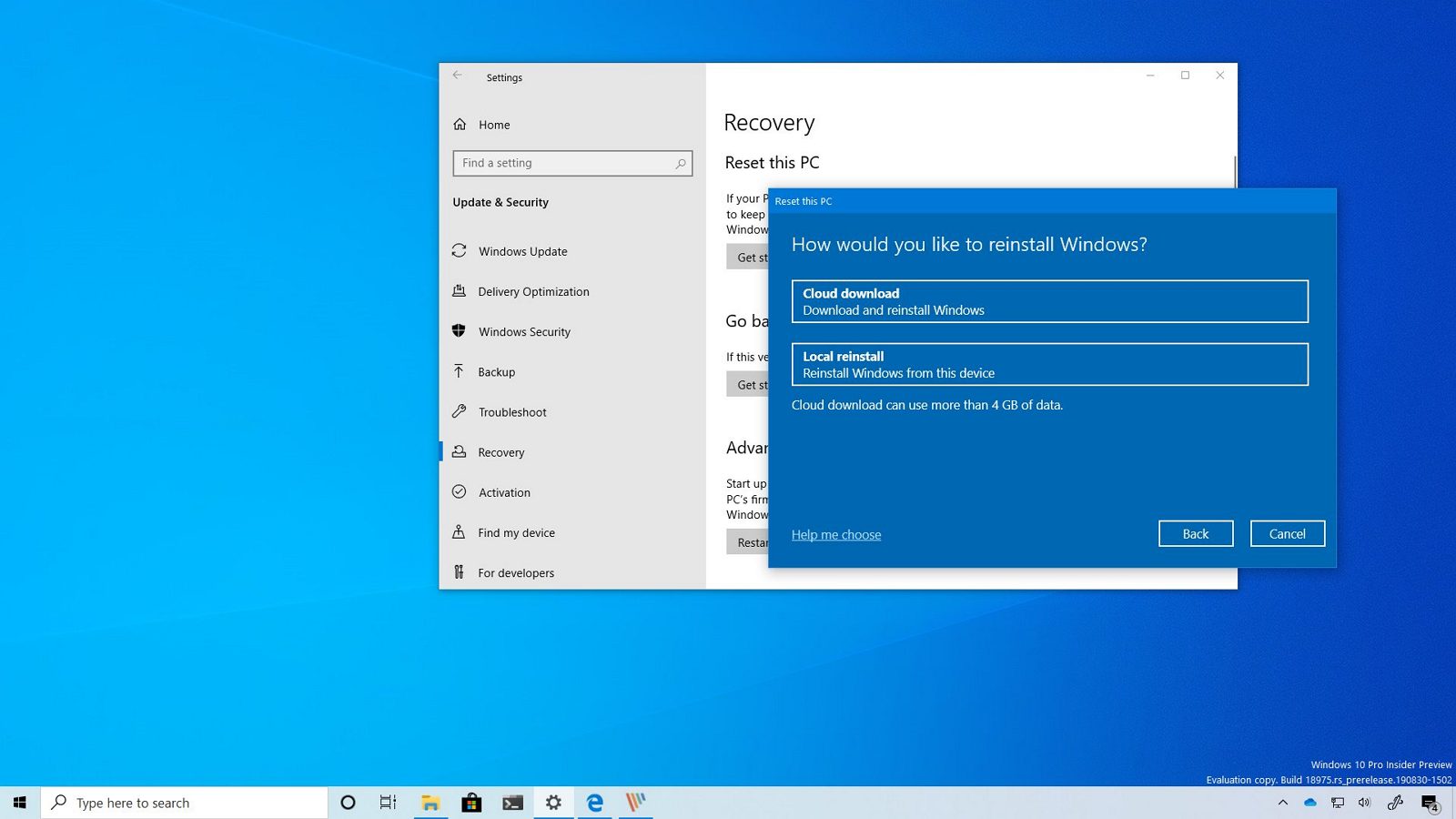 Windows 10 build 18975 with Cloud Download