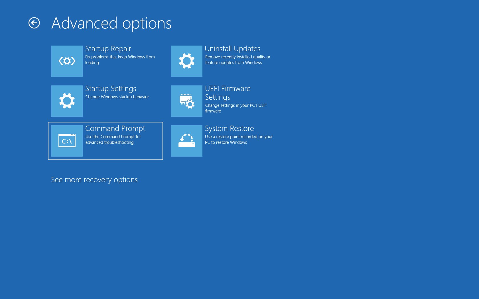 windows 10 recovery startup options