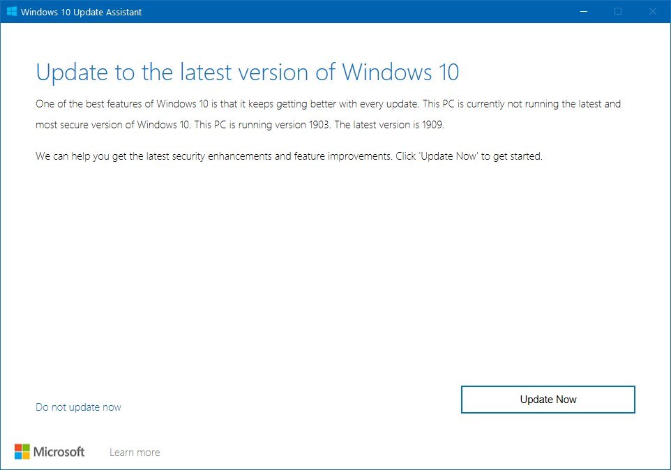 Windows 10 version 109 Update Assistant