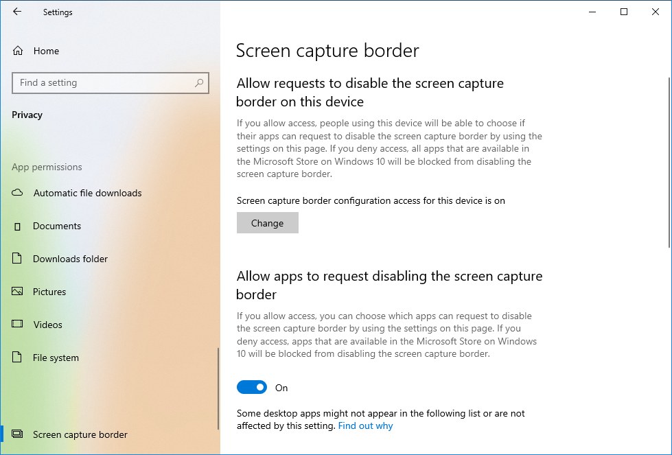 Screen Capture border settings