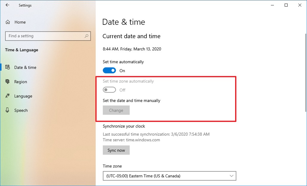 Date & time settings on version 2009