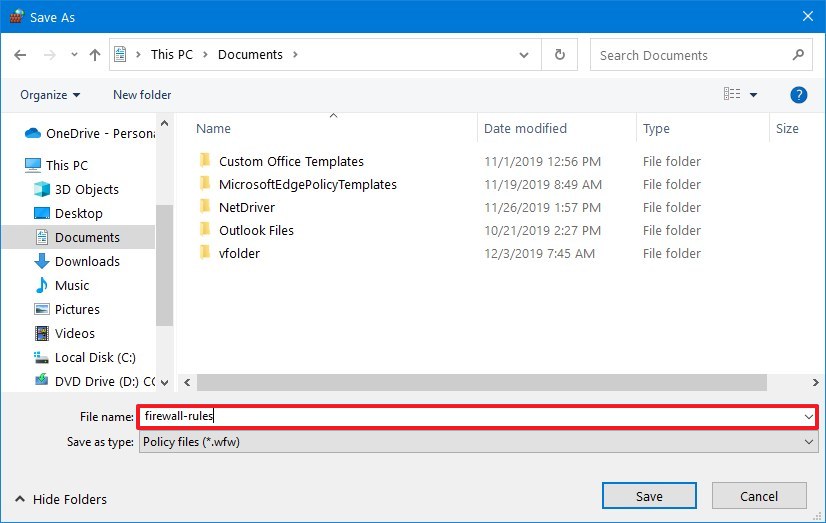 windows 10 firewall settings open any file