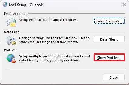 delete mail profile outlook