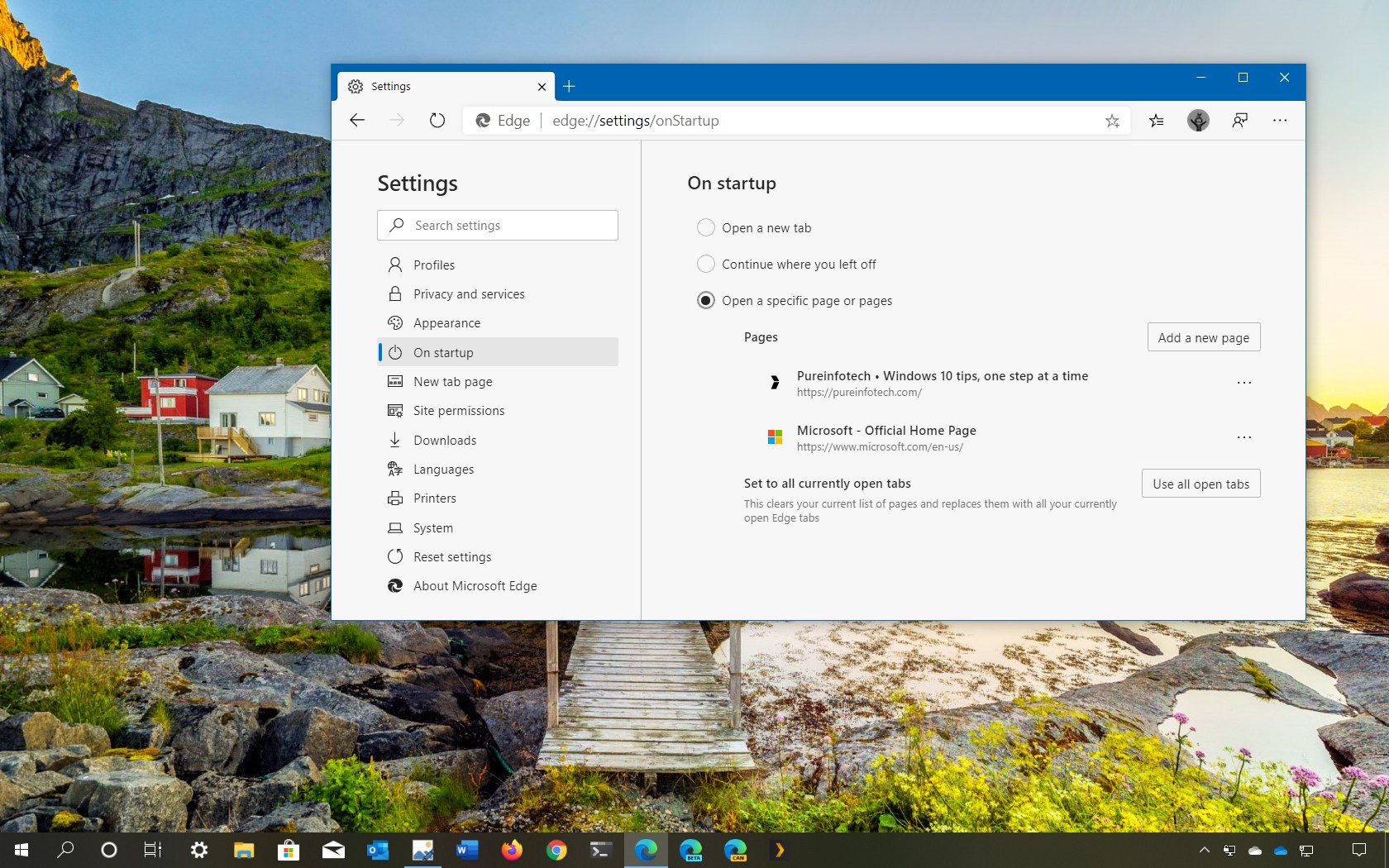 How To Change Startup Page Settings On Microsoft Edge Pureinfotech 