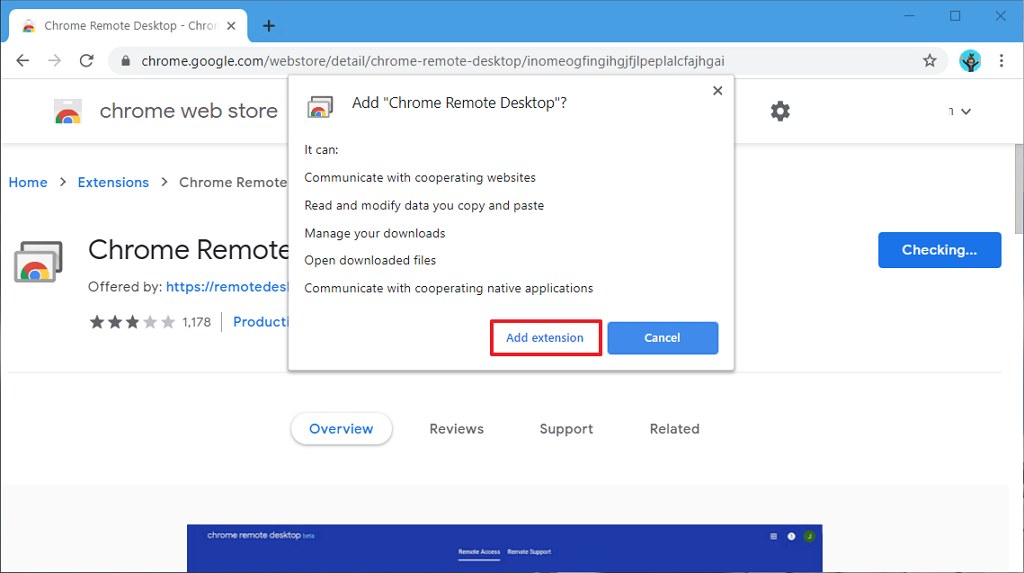 google chrome remote desktop extension