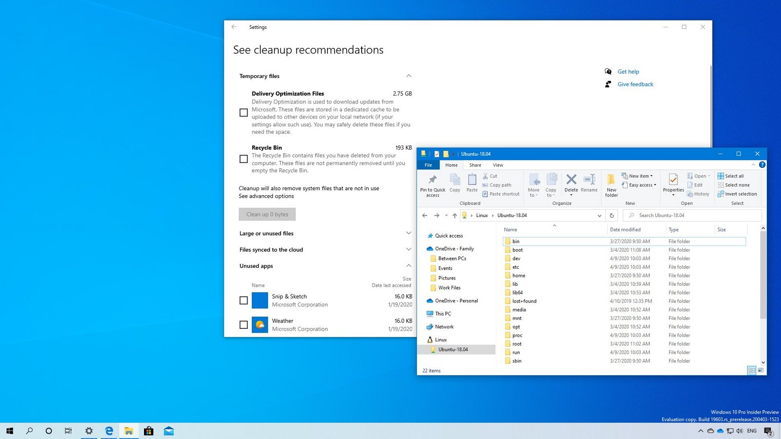 Windows 10 build 19603 Linux File Explorer integration