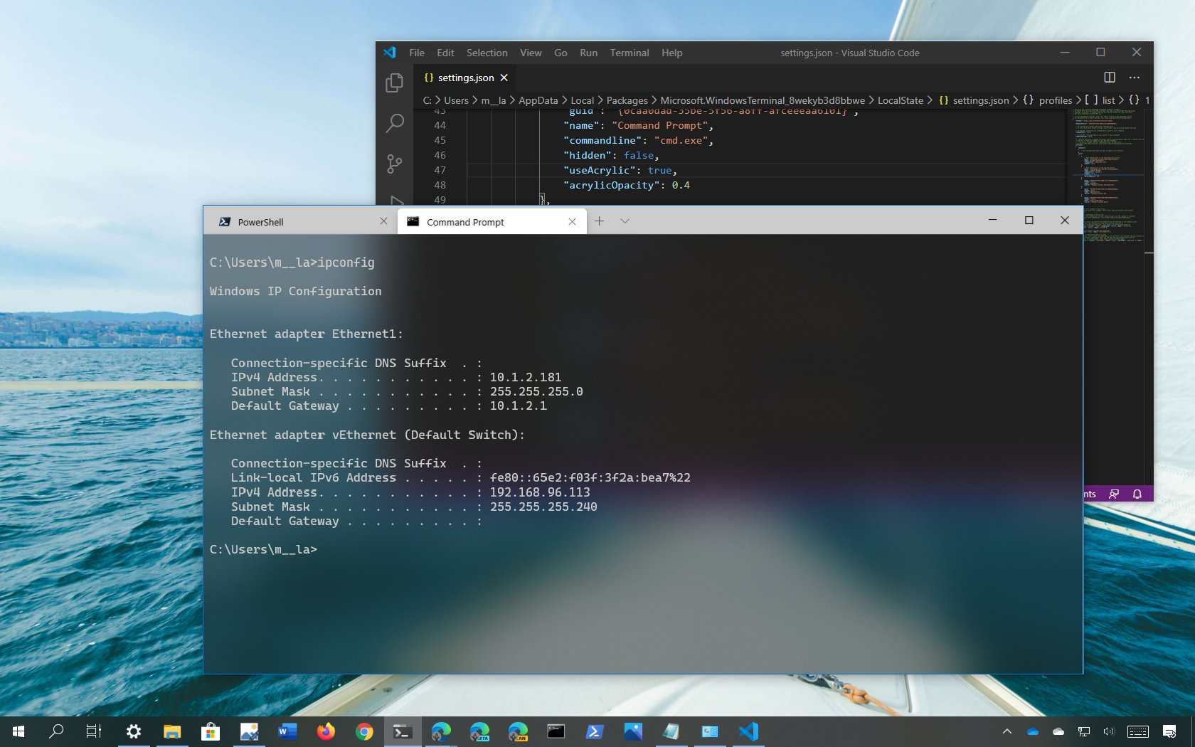 windows terminal themes transparency