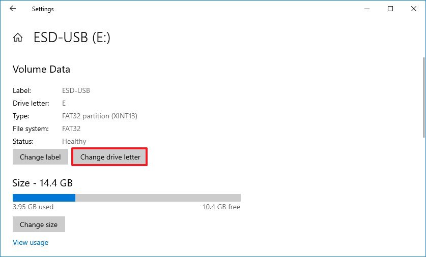 Change drive letter on Windows 10