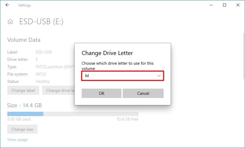 Select new drive letter