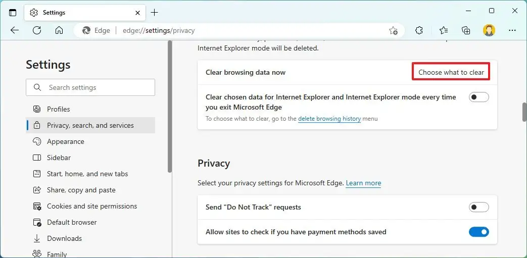 Choose what to clear