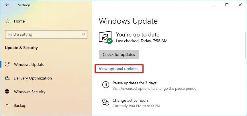 Windows 10 view optional updates