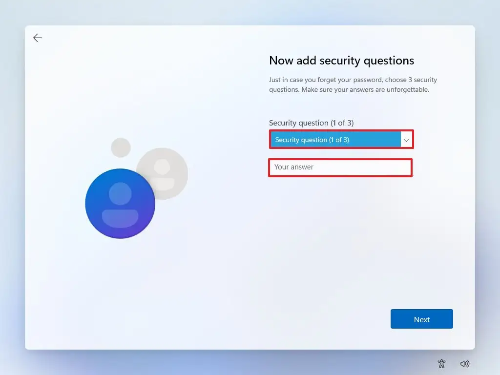 Configure local account security questions