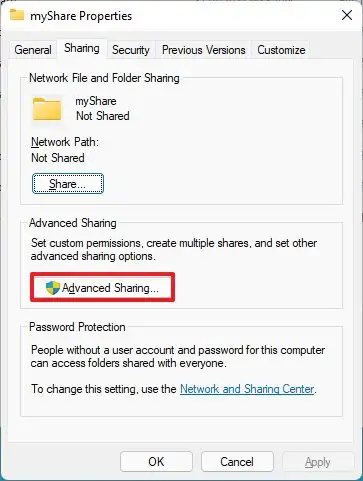 Open Advanced sharing