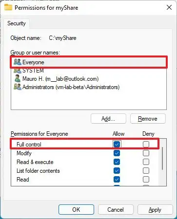 Security folder permissions