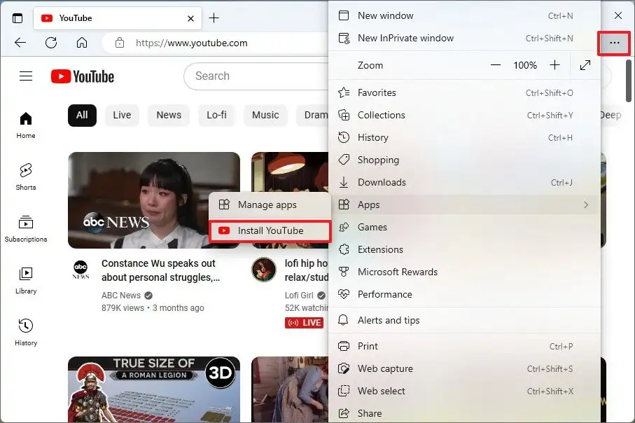 How To Install YouTube Web App On Windows 11, 10 - Pureinfotech