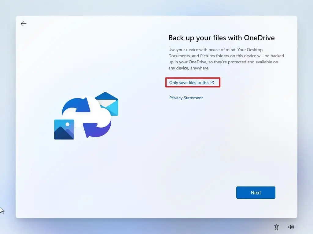 OOBE OneDrive backup setup