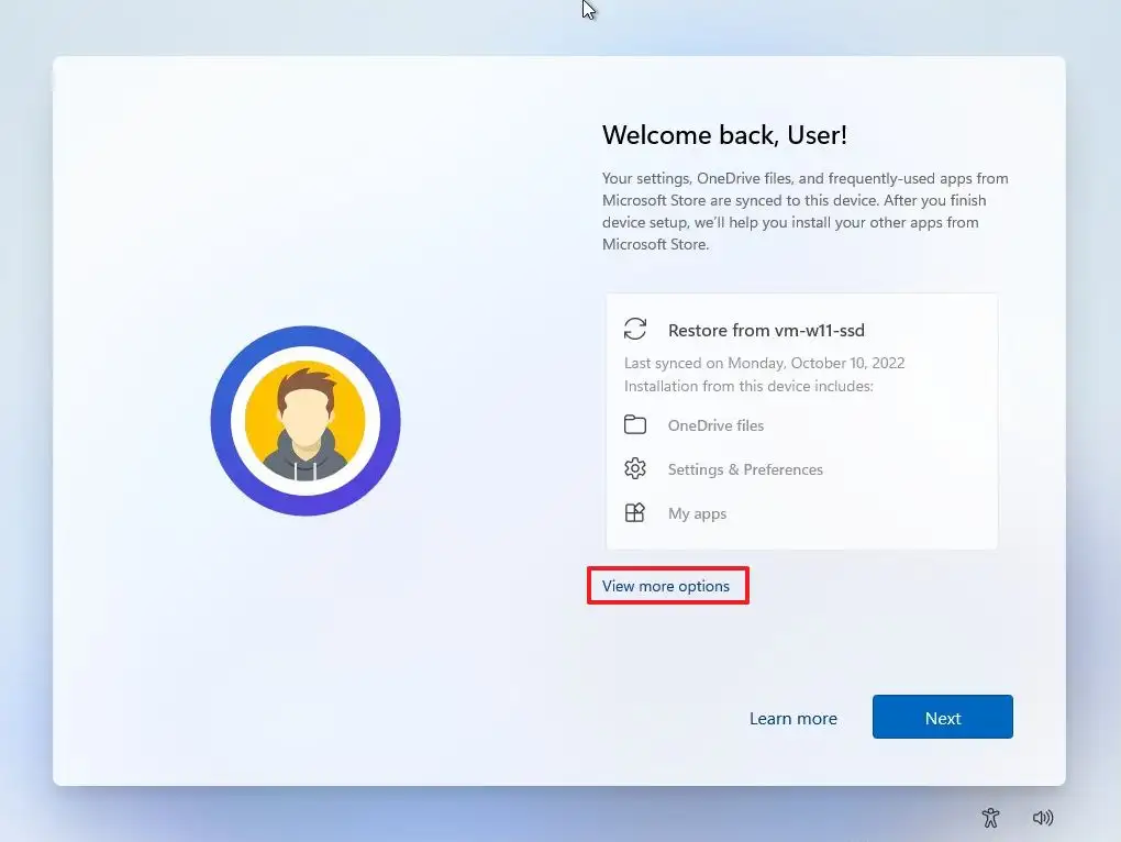 OOBE restore settings