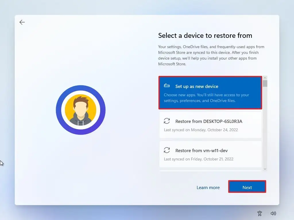 OOBE Set up as a new device