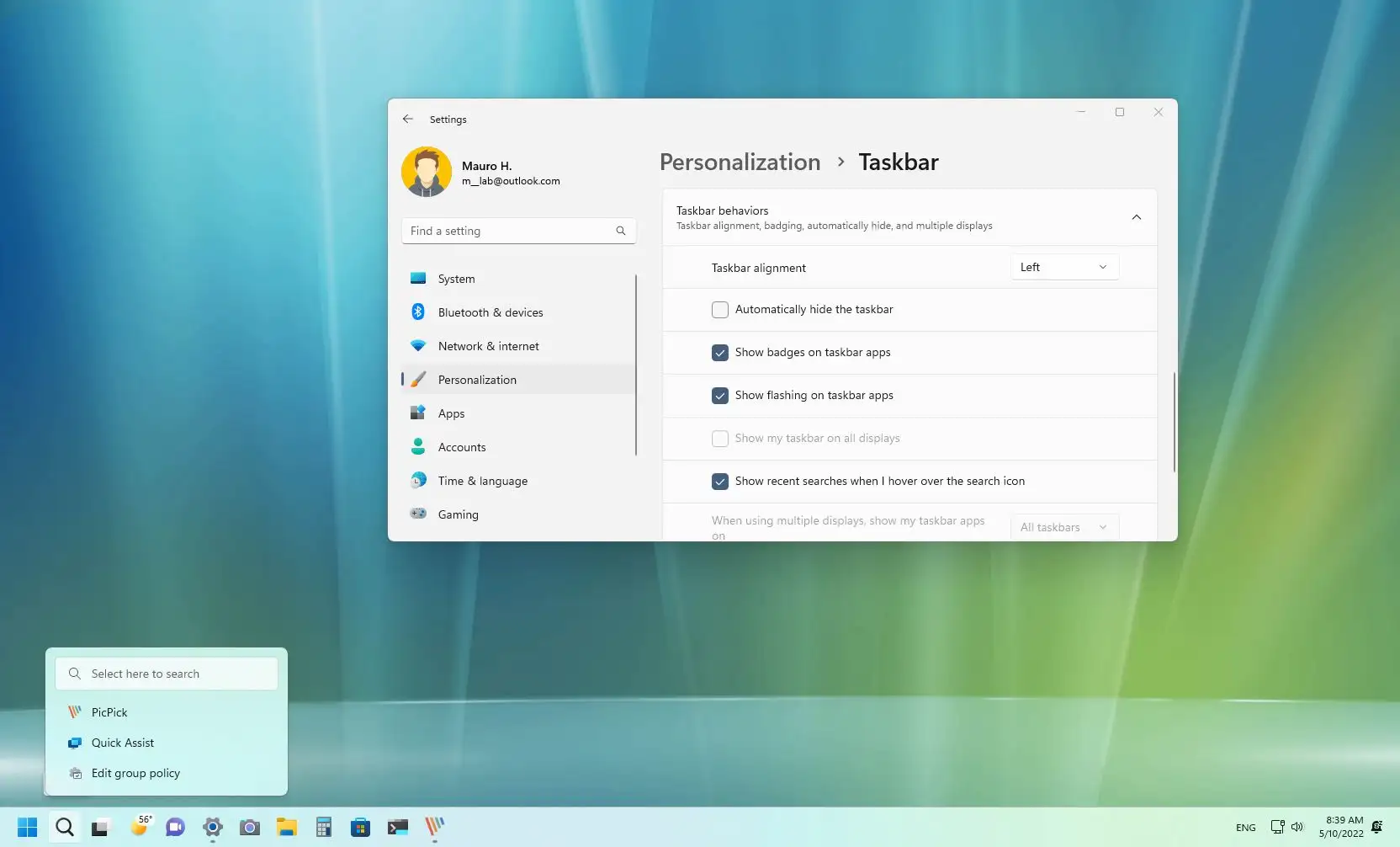 How to enable or disable Taskbar for tablets on Windows 11 - Pureinfotech