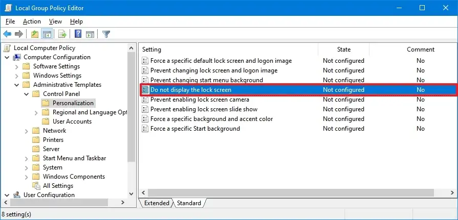 Group Policy Personalization settings