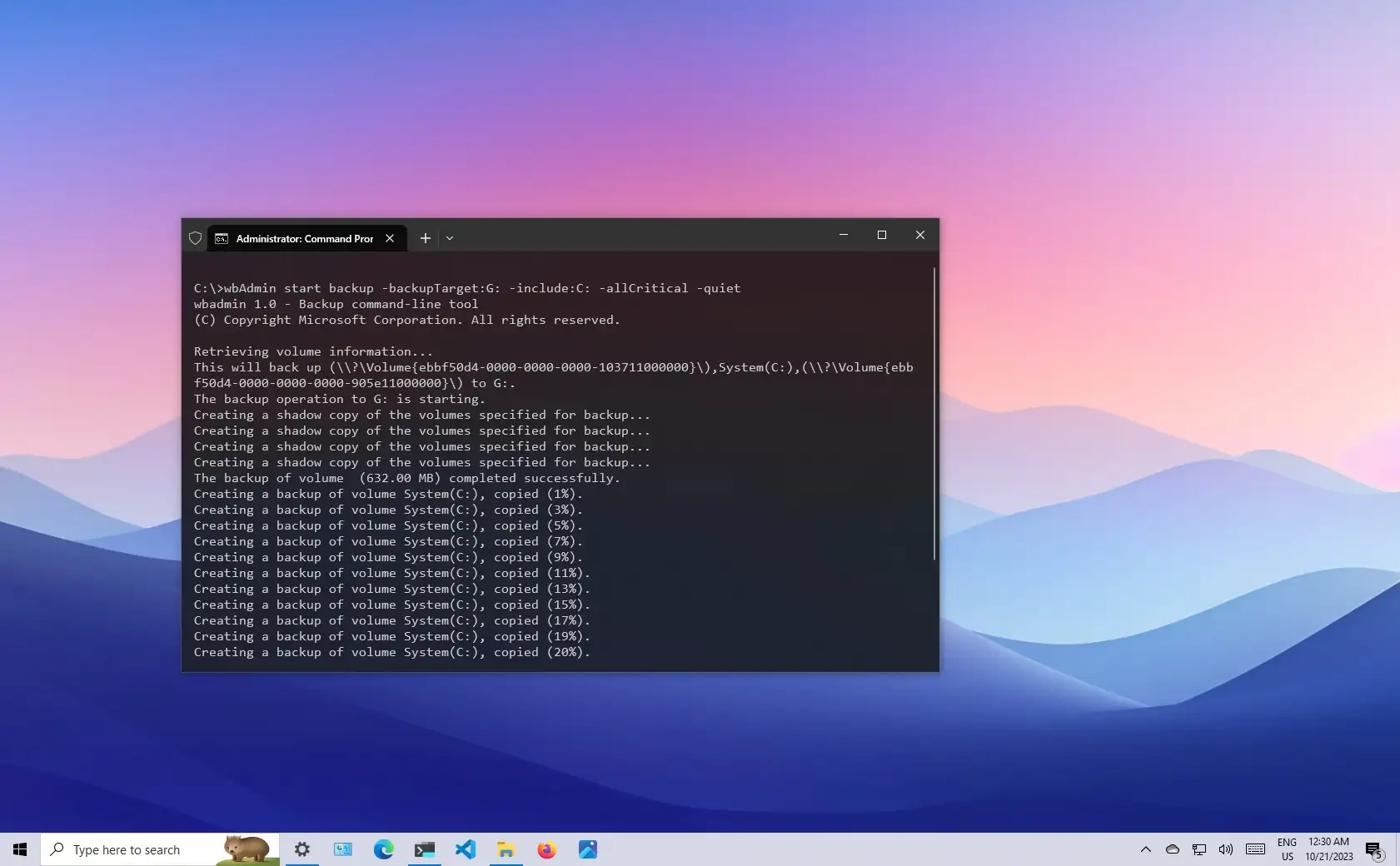 How to create backup using wbAdmin command on Windows 10 Pureinfotec