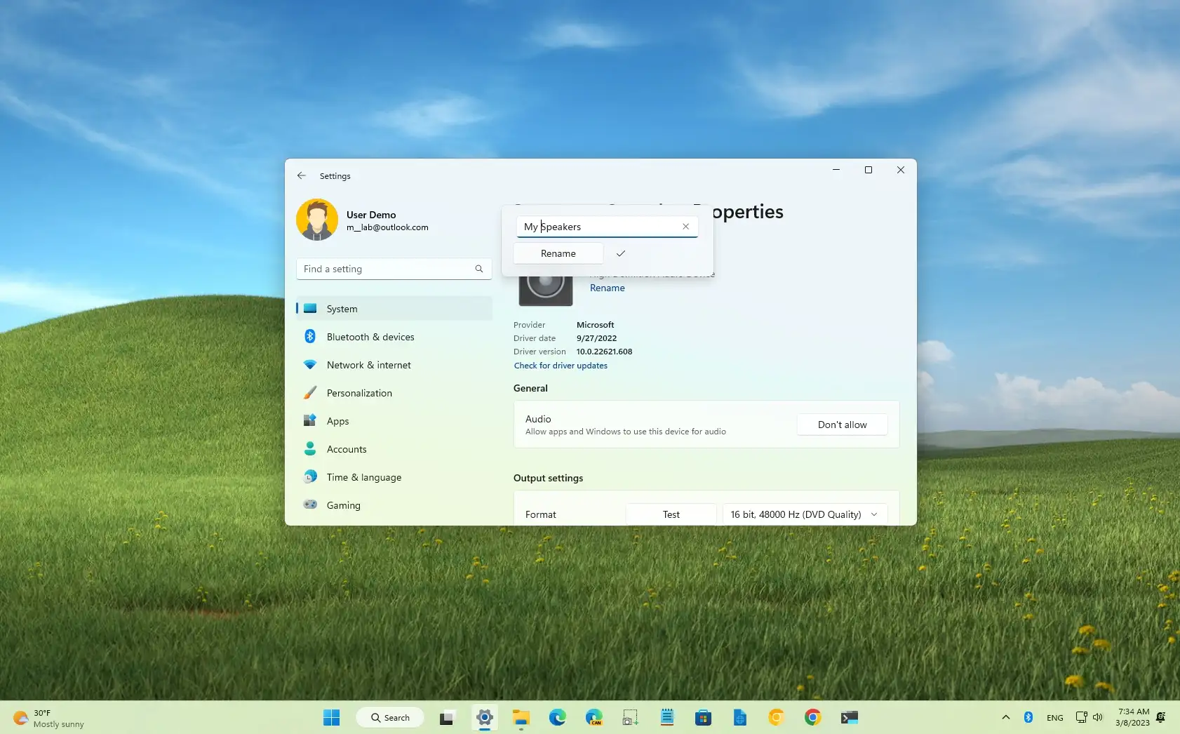windows 11 change sound device name