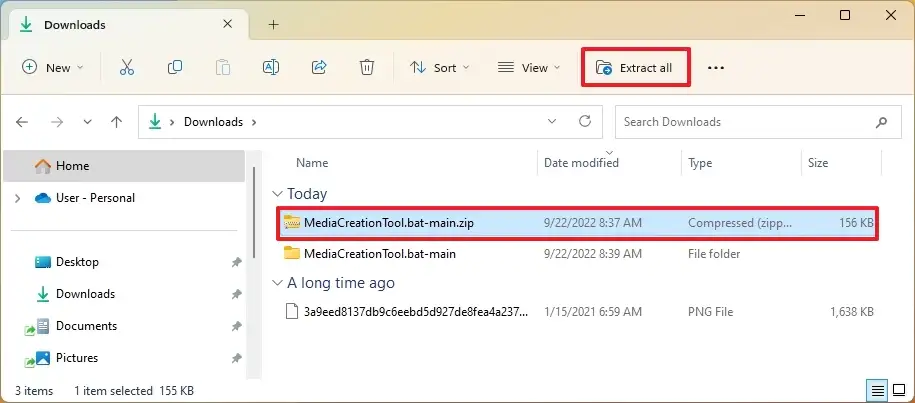 File Explorer extract zip