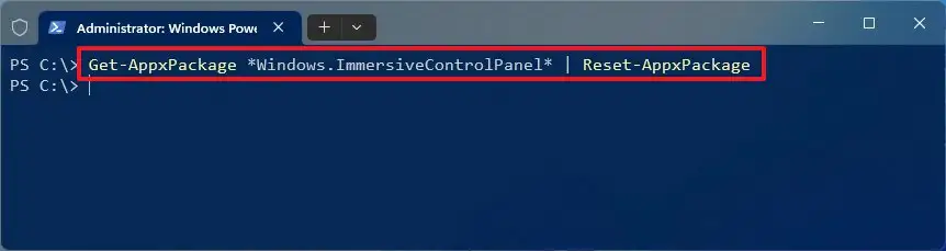 reset settings app windows 11 powershell