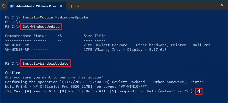 PowerShell zainstaluj aktualizacje systemu Windows 10