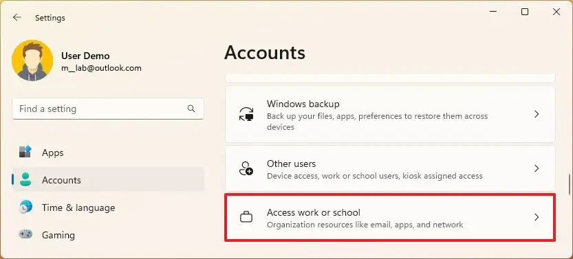 can t remove work account windows 11