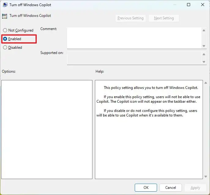 windows 11 23h2 disable copilot gpo