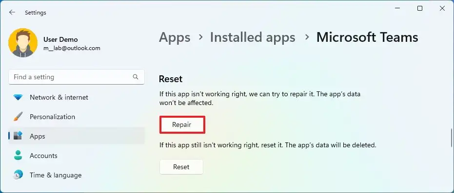 Clear app cache on Windows 11