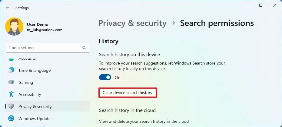 Clear device search history