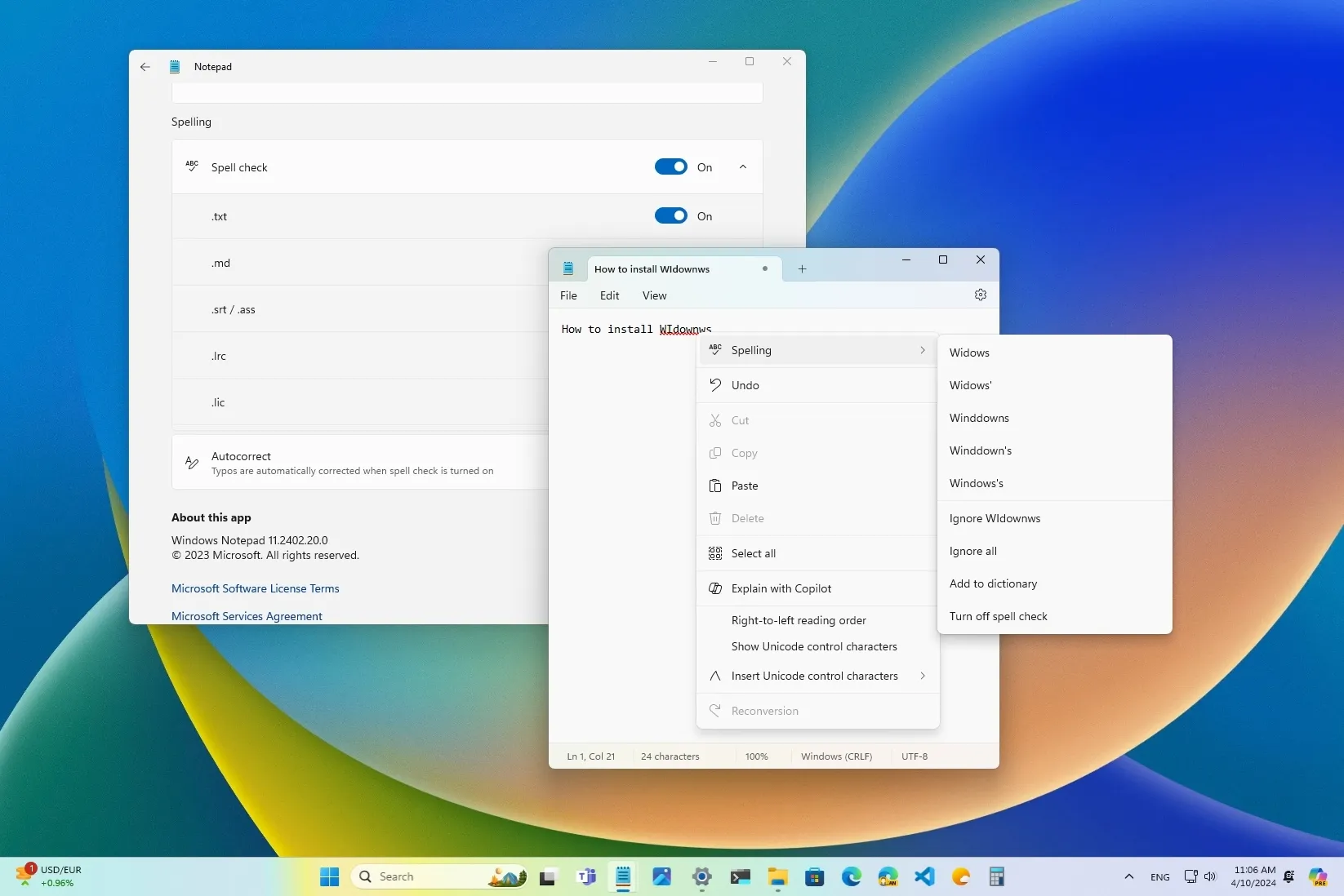 How To Turn Spell Check On Or Off In Notepad For Windows 11 - Pureinfotech